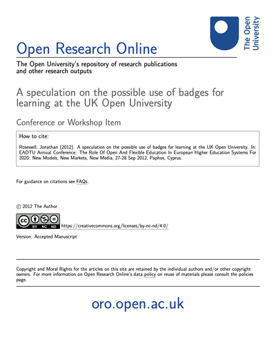 A speculation on the possible use of badges for learning at the UK Open University image